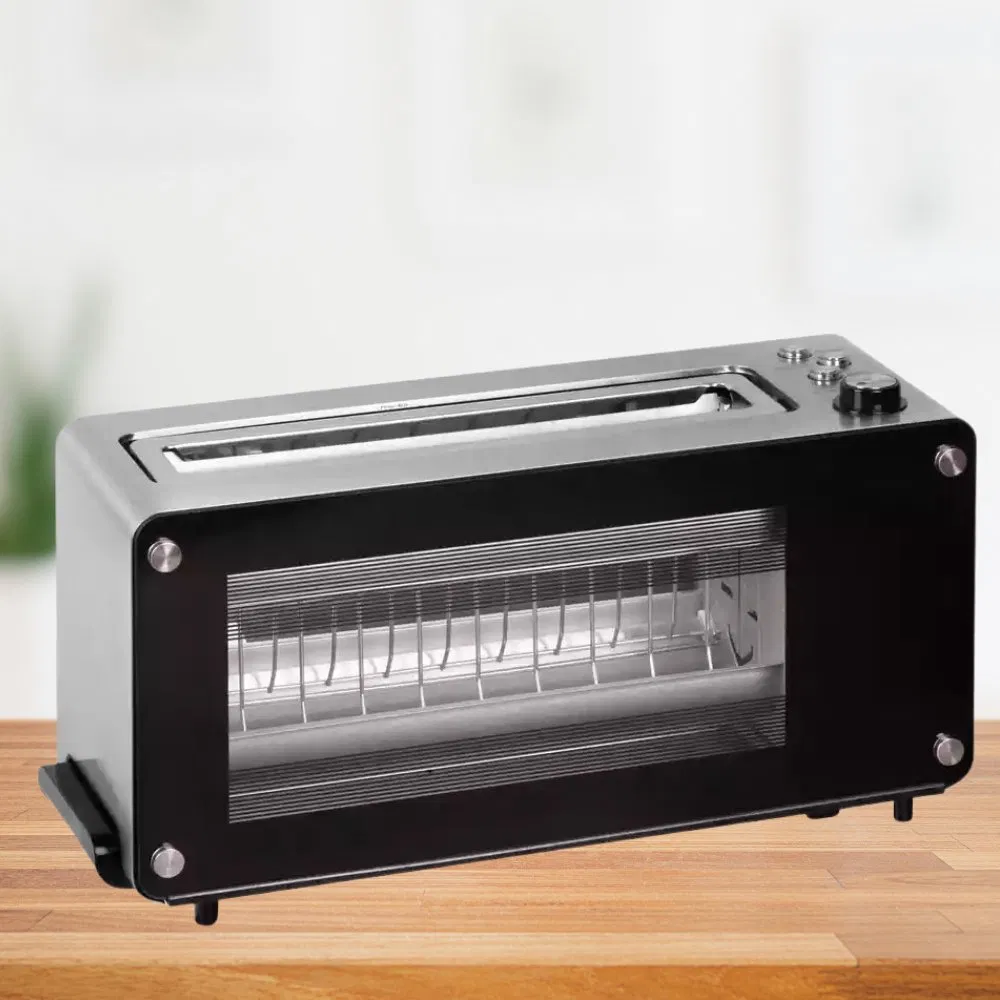 Automatic Pop-up Visible Glass Window 2 Slices Bread Toaster Long Slot