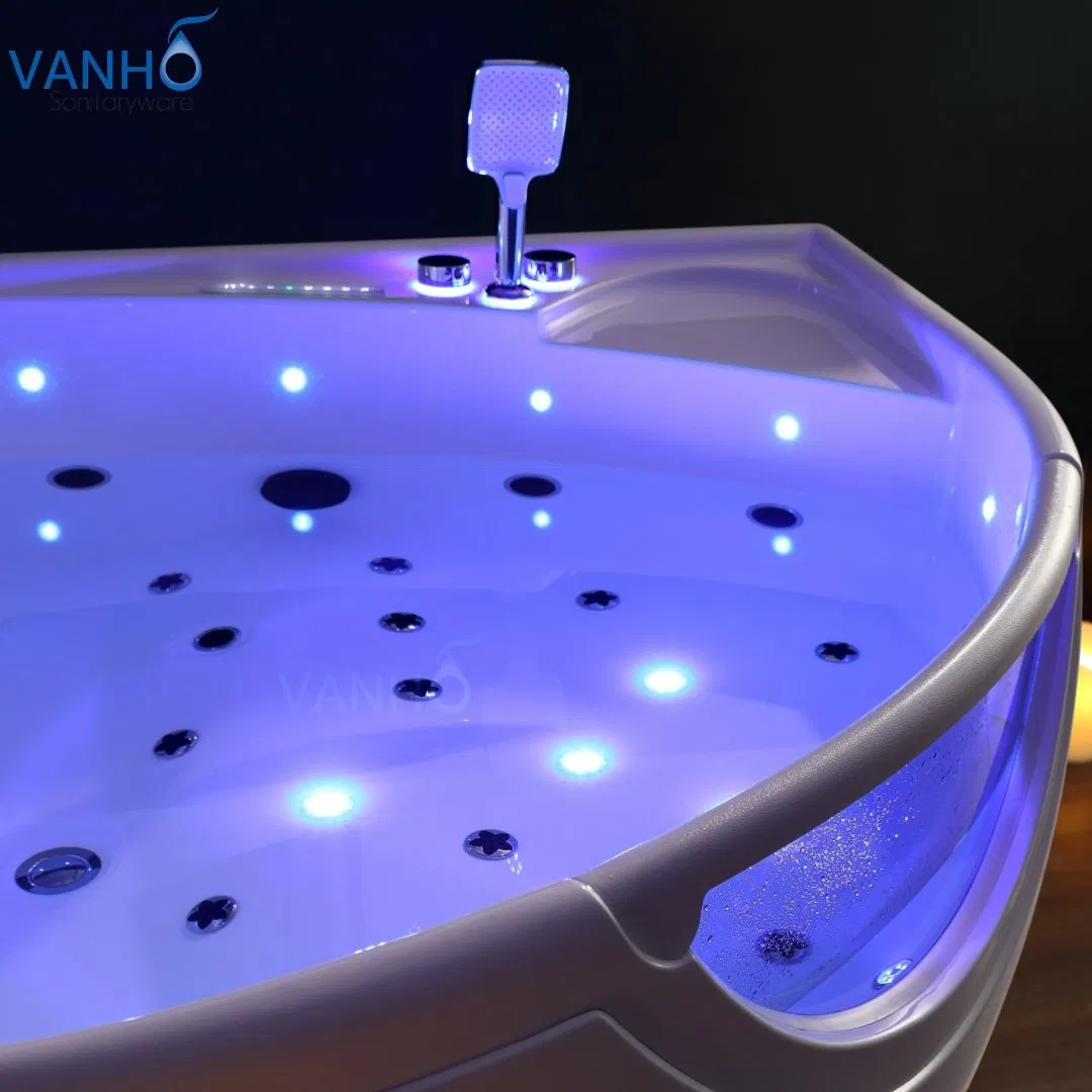 Угловая акриловая ванна для двоих с гидромассажем и окном