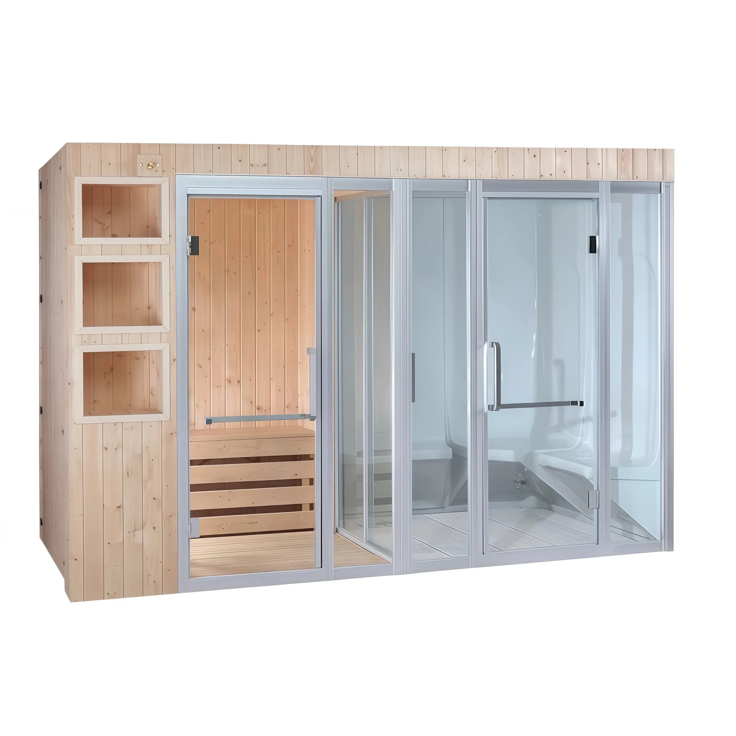 Деревянная сауна-душевая с инфракрасным подогревом