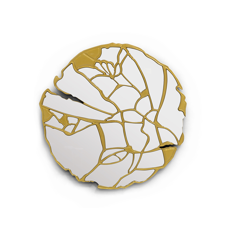 Upscale Villa Modern Home Decor Round Mirror with Artisan Gold Broken Edge Frame