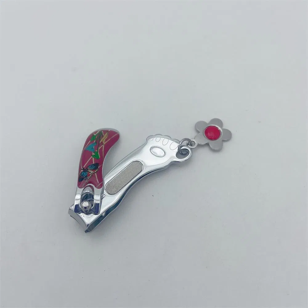 Latest Foot Shape Finger Toenail Clippers with Epoxy Sticker, Laser File and Flower Keychain