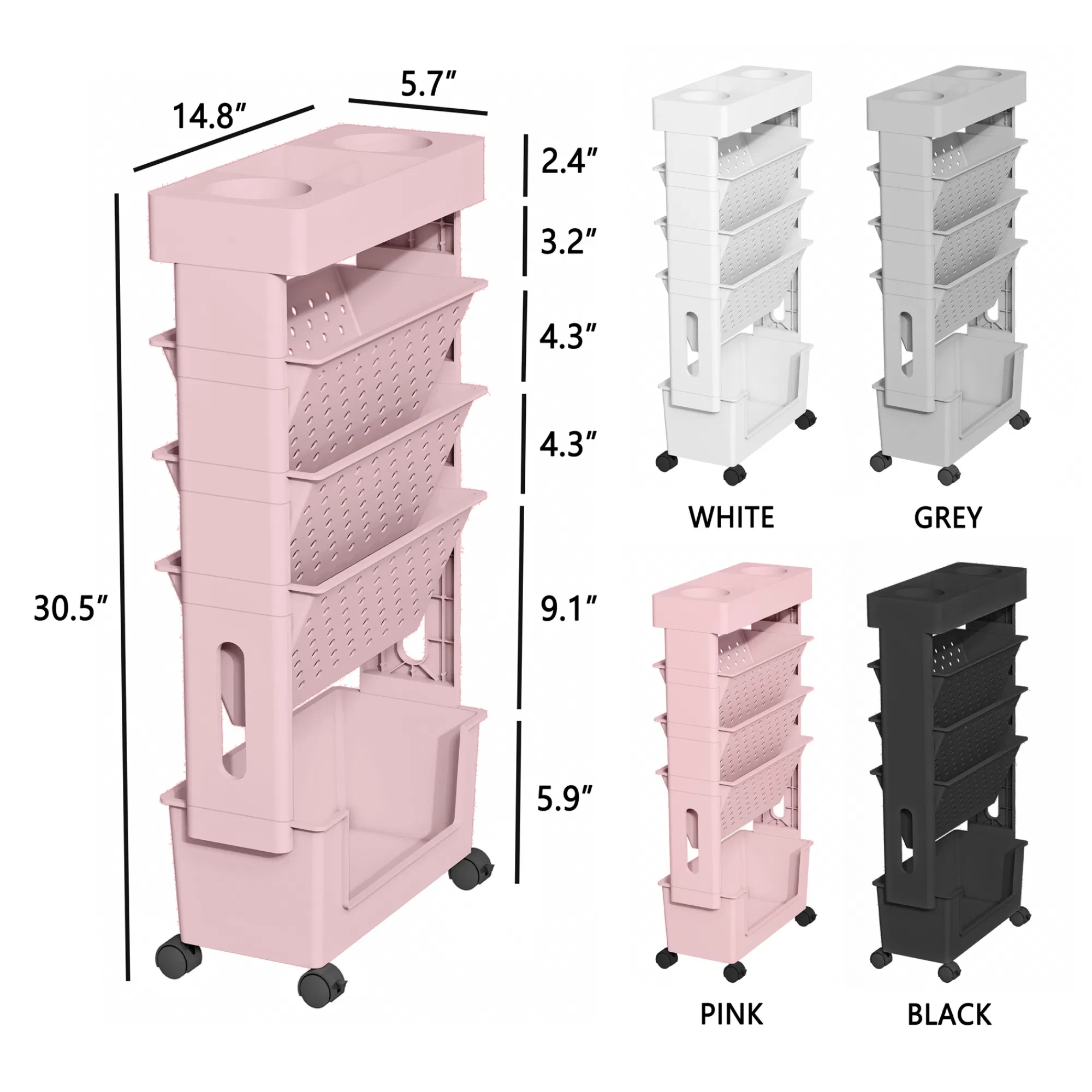 Передвижная пластиковая книжная полка на колесах для гостиной