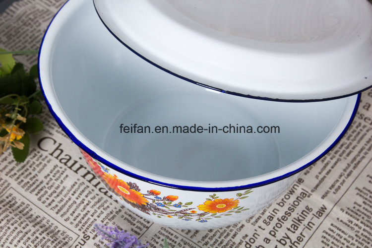 White Color and Decal Metal Water Bowl for Washing Hand