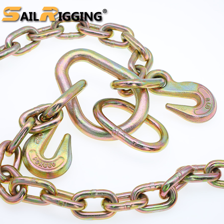 High Tensile 3/ 8 Galvanized G70 Transport Chain Tow Chain and Hooks Chain Link Galvanized Tie Down Chain