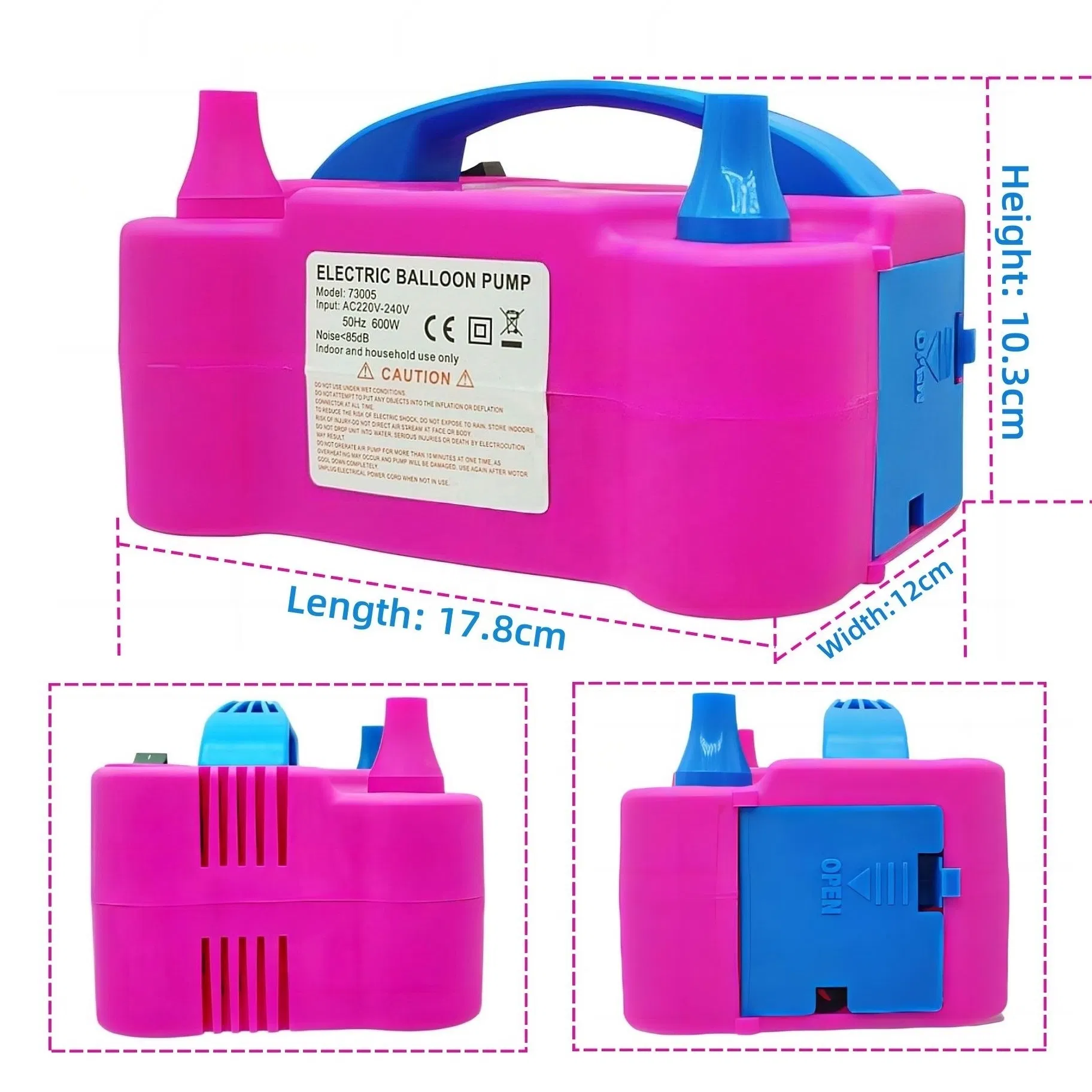 73005 Mini Balloon Pump Electric Air Pump Quickly Inflate Pump Dual Nozzle Electric Balloon
