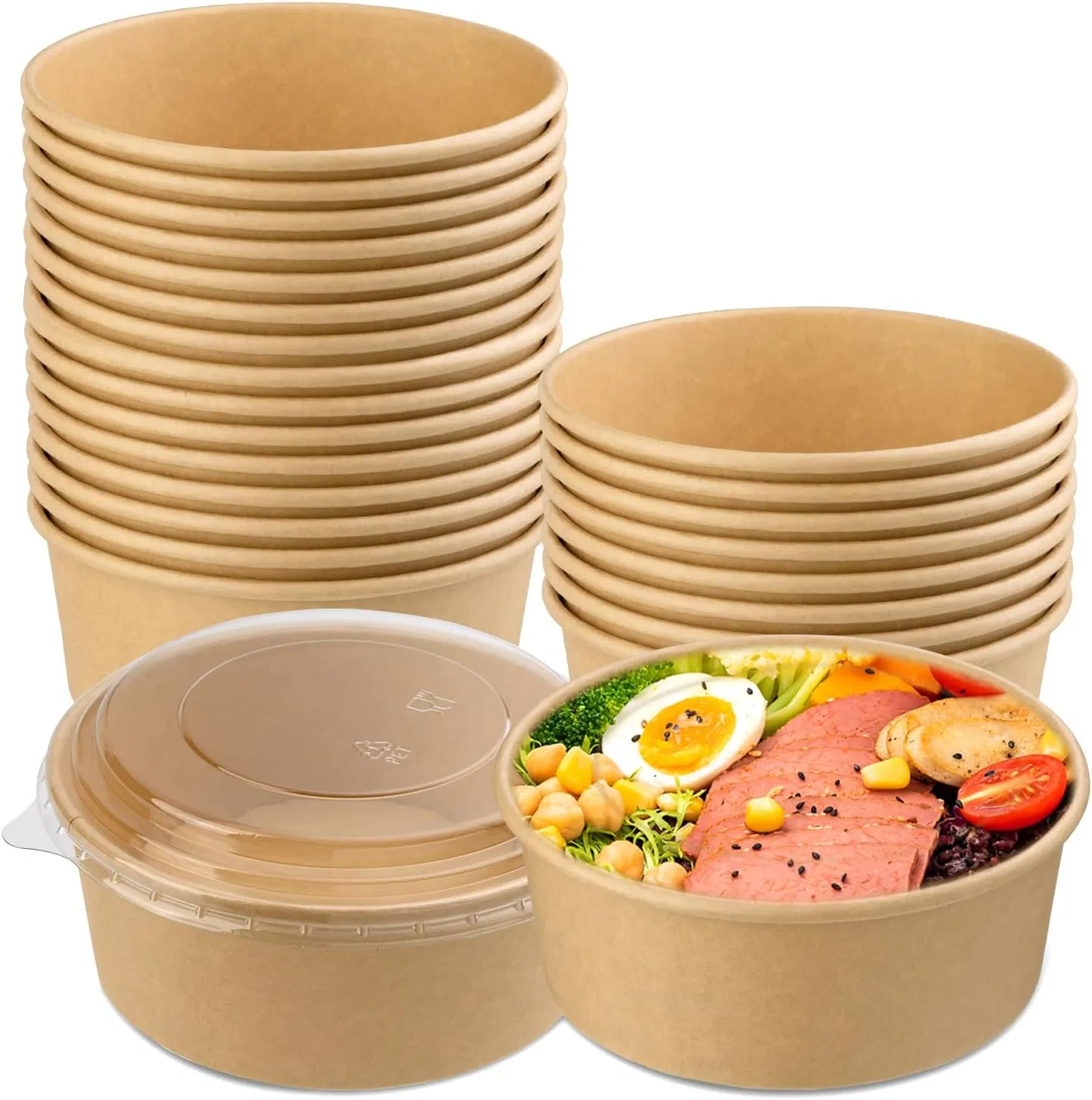 Biodegradable Disposable Kraft Paper Salad Bowl Eco-Friendly with Custom Printing