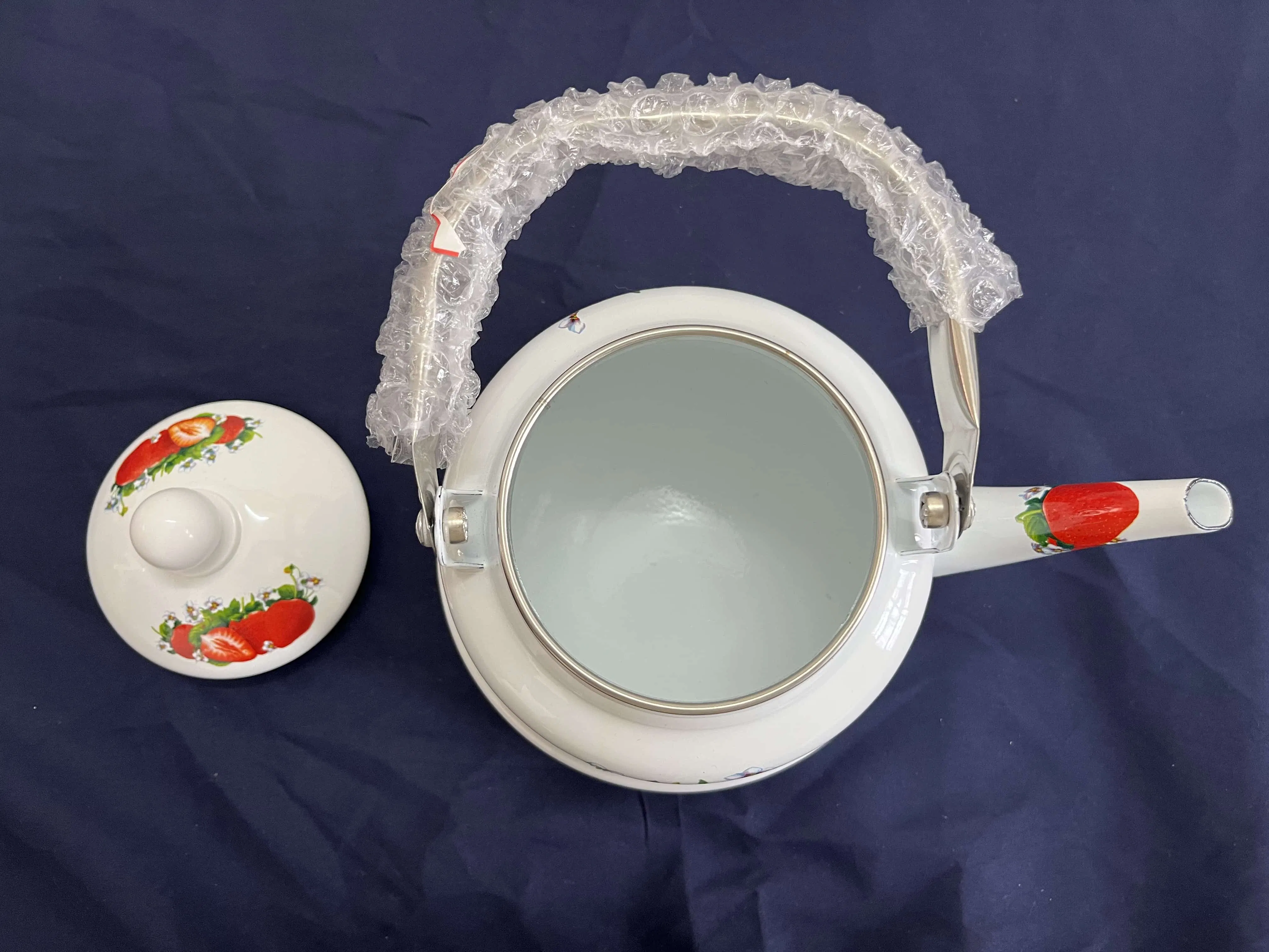 Enamel Kettle with White Floral Lid Decal Stainless Steel Handle