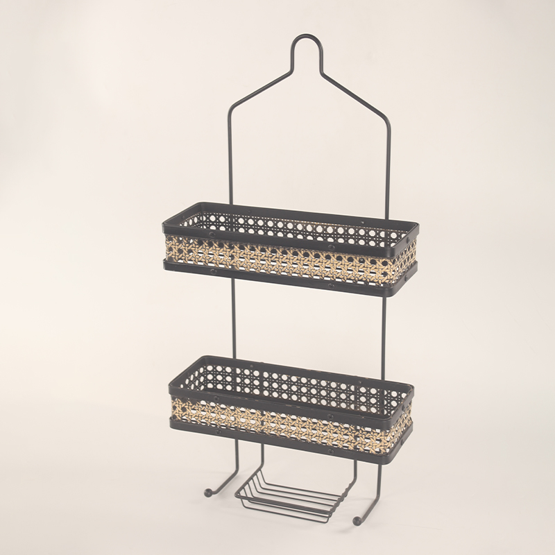 2 Tiers Bathroom Storage Rack Woven Rattan