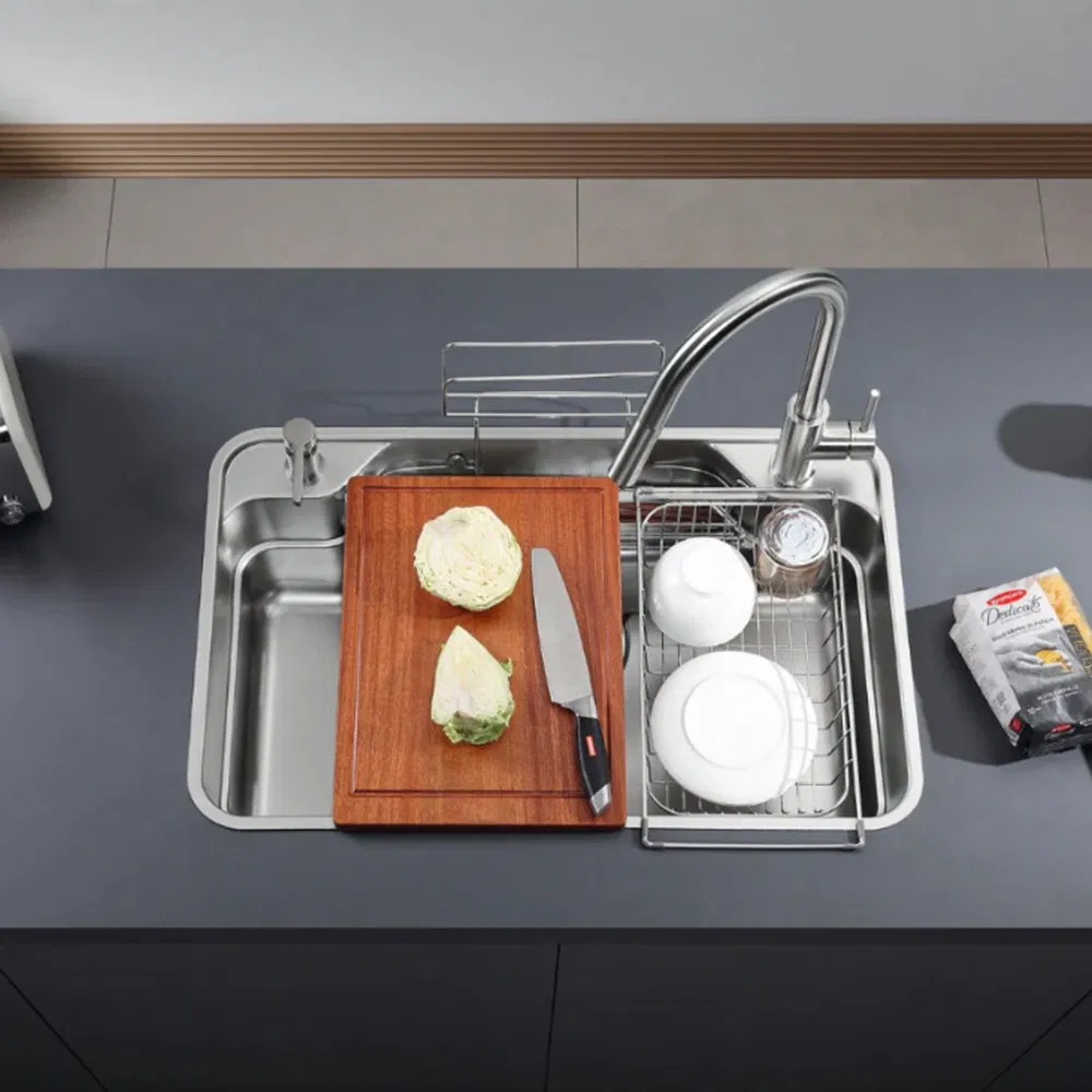 SUS304/201 Multifunctional Thickened Single Bowl Handmade Stainless Steel Kitchen Sink with Faucet