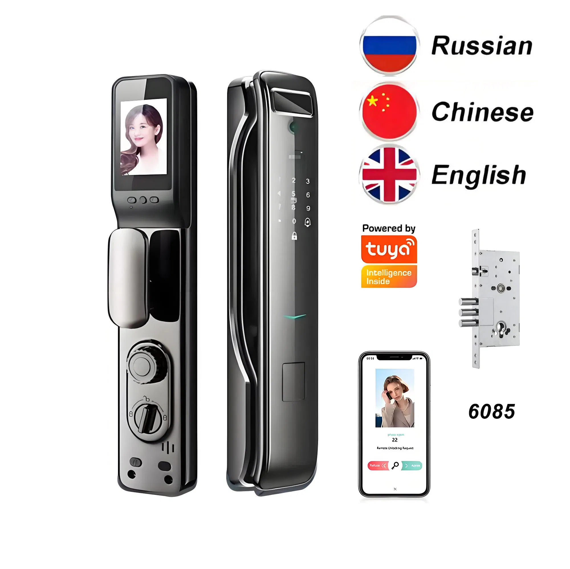 Russian Fingerprint Handle Mortise 6085 Latch Doors Locks for Front Door
