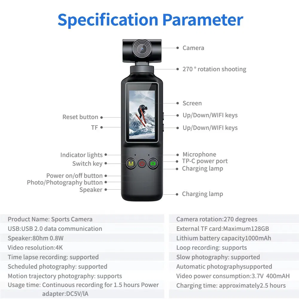 Спортивная камера 4K для активного отдыха и путешествий