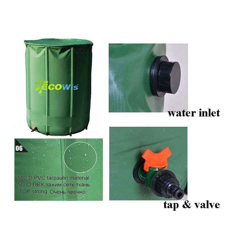 750L Foldable Rain Barrel Water Butt PVC Tarpaulin Collapsible Water Tank for Rainwater Harvesting