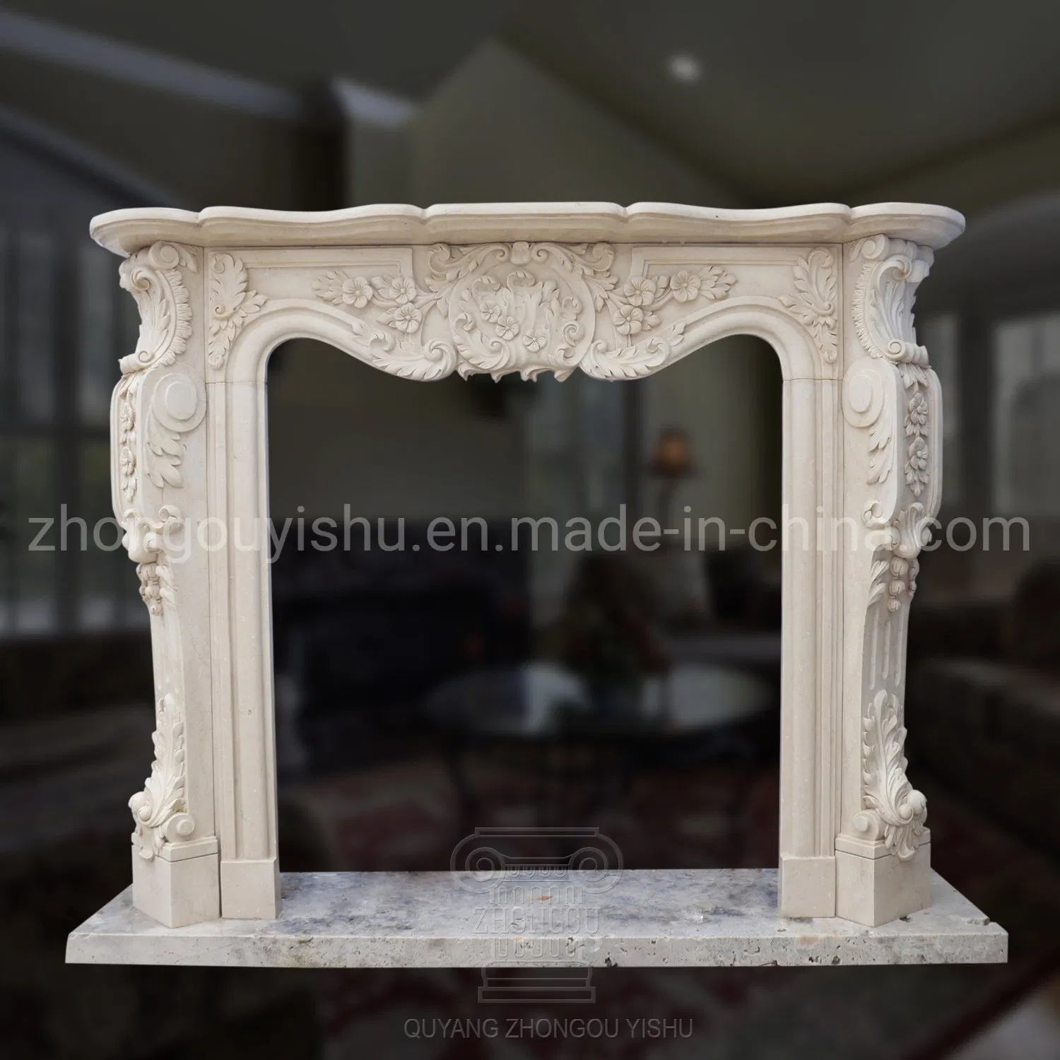 Basic Customization Home Decoration White Marble Fireplace Mantel French Style Hand Carved Marble Interior Design Fireplace