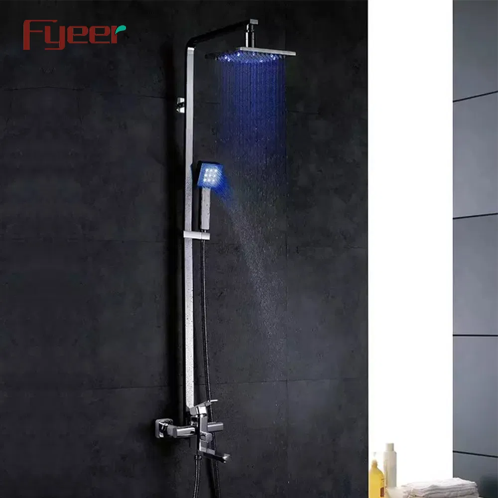 Fyeer Brass Body LED Shower Set with 8 Inch Stainless Steel Shower Head