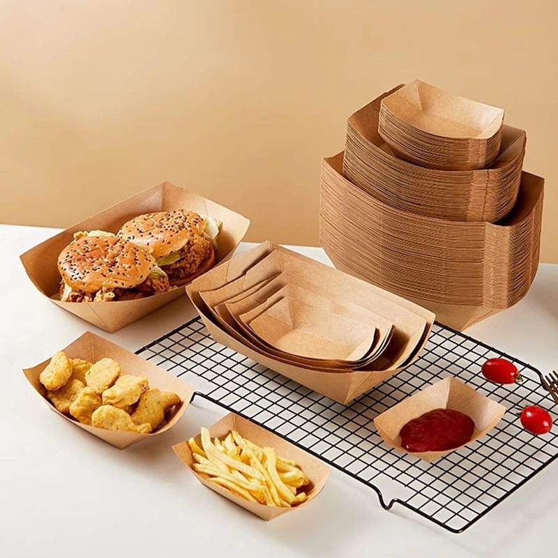 Microwave Safe Kraft Paper Boat Tray Packaging Box for Convenient Reheating Use