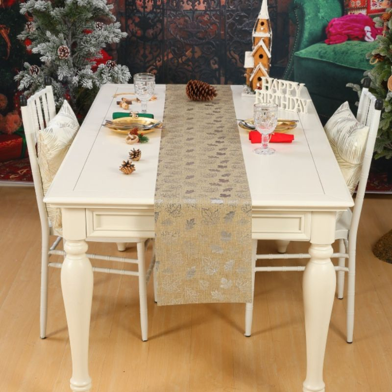 Christmas Ornaments Home Decoration Polyester Fabric Linen Printed Tablecloth Party Deco Table Runner Cloth