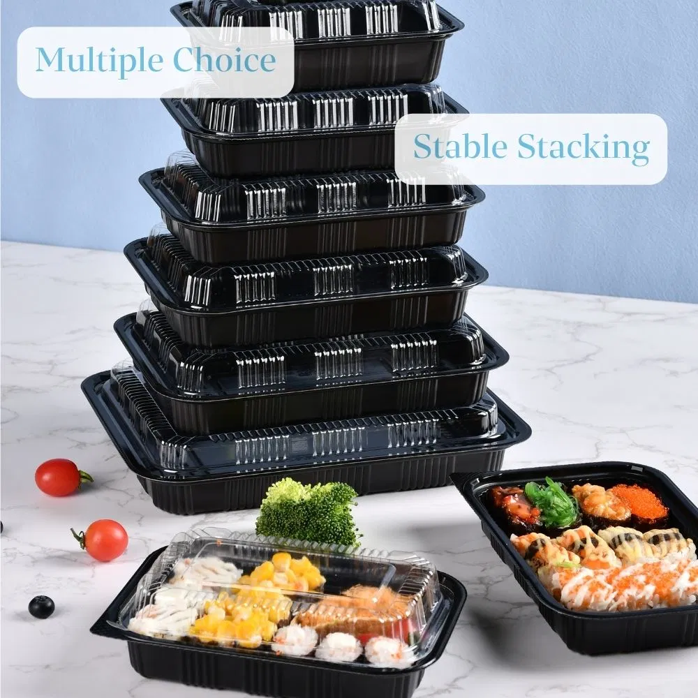 48oz Big Capacity Disposable Food Container Microwavable Plastic Takeaway Meal Prep Togo Black Lunch Packaging Box