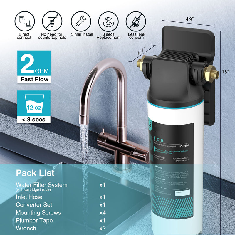 Eastcooler S15-D Under Sink Water Filter System, 16K Gallons High Capacity, 0.5 Micron