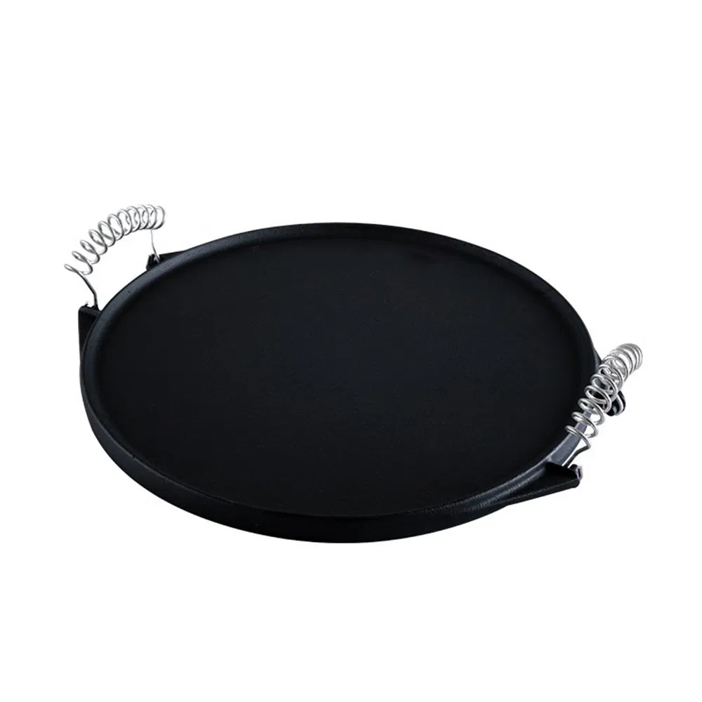 Pre-Seasoned Cast Iron Round Grill Pan with Removable Handles