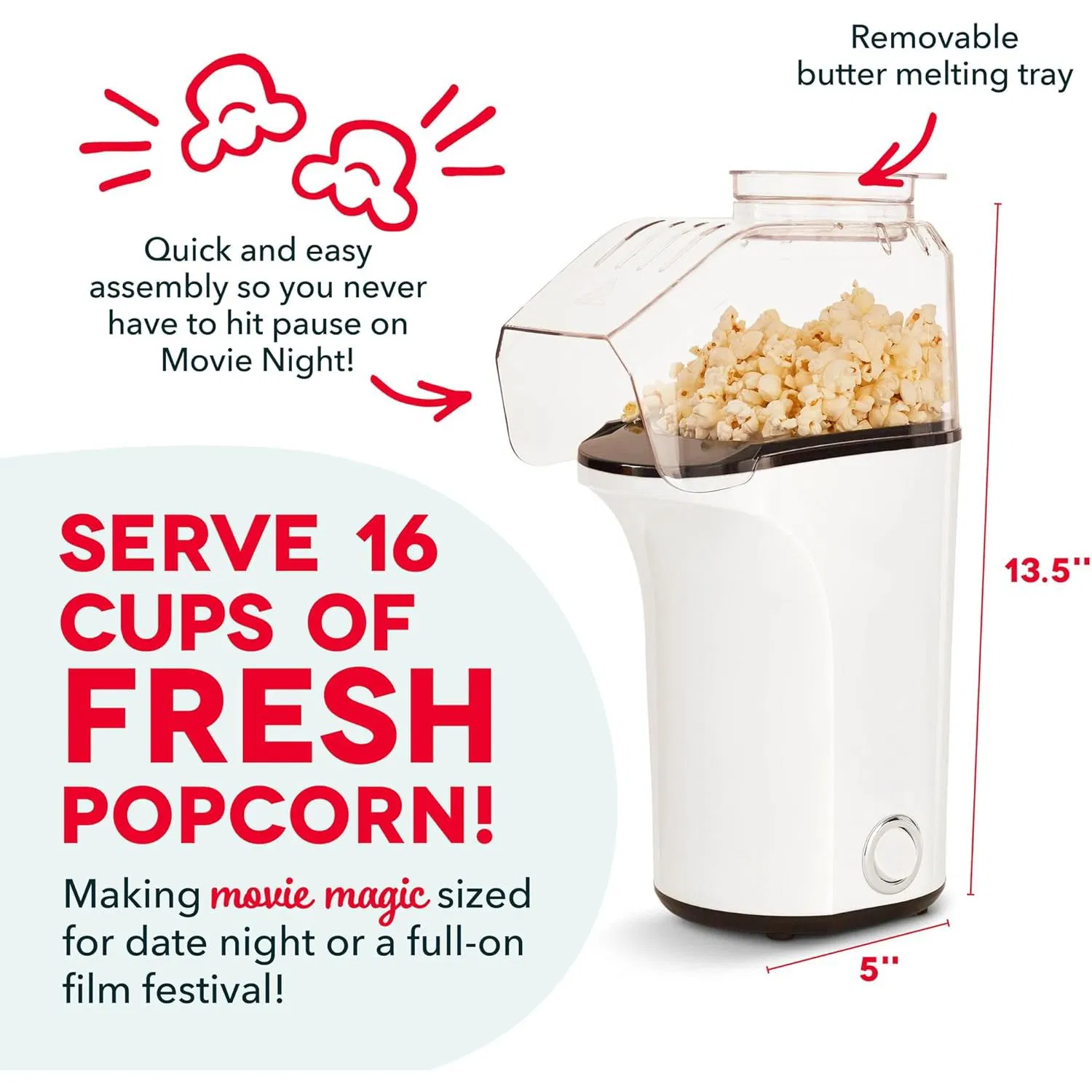 Oil-Free Air Popcorn Maker with Measuring Cup & Recipe Guide