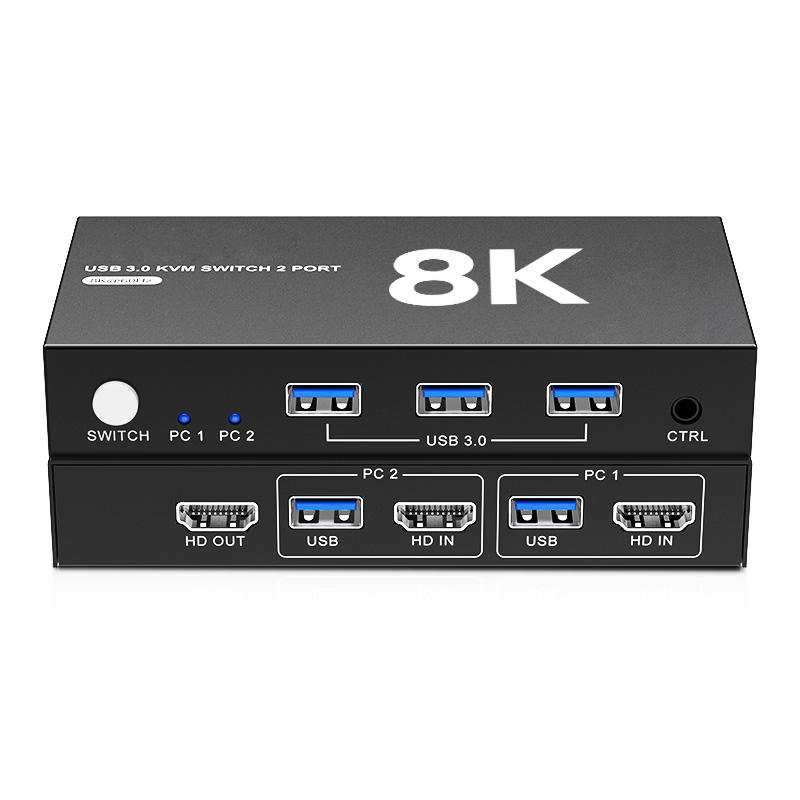 8K VGA DVI Displayport Kvm Switch for 2 Computers Share 1 Monitor USB 3.0 Kvm Switches PC Support 8K@60Hz 4 USB Devices