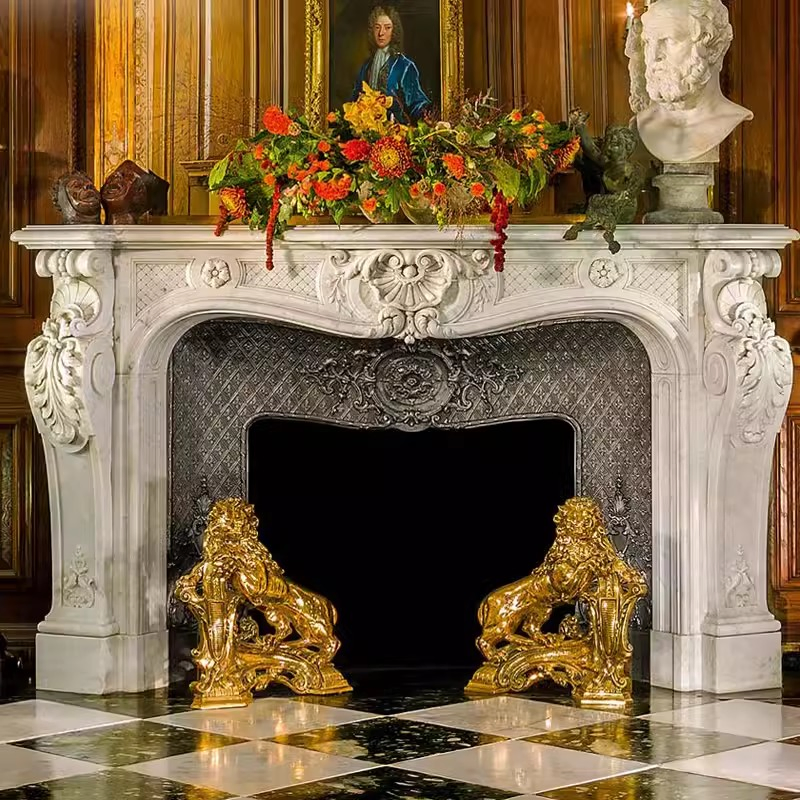 Home Decoration Indoor Hand Carved Beautiful Honed and Polished Marble Fireplace