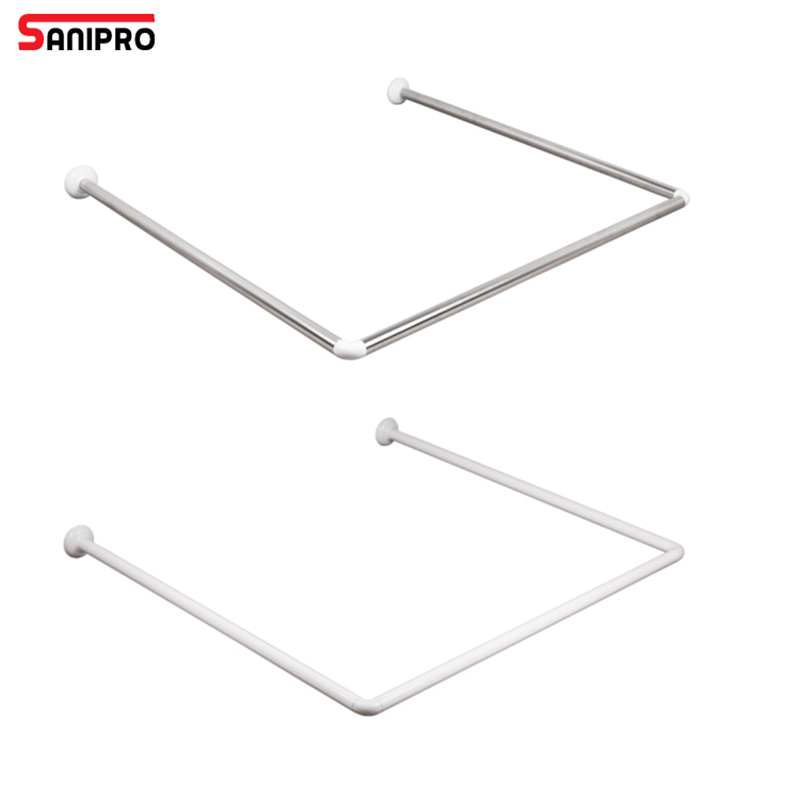 Sanipro Aluminum Stainless Steel Rust Resistance Tension U Shape Curved Shower Curtain Rod Bathroom Shower Poles