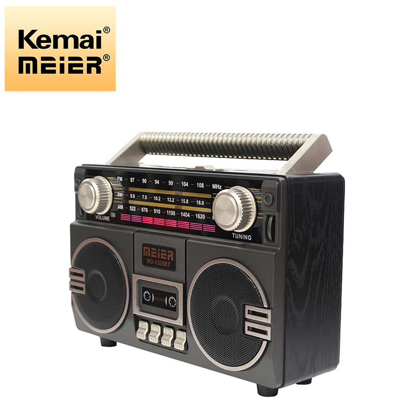 Rechargeable Wireless Bt Retro Radio Wooden Built-in Speaker M-1305bt Portable Radio USB TF MP3 Old Model Radio