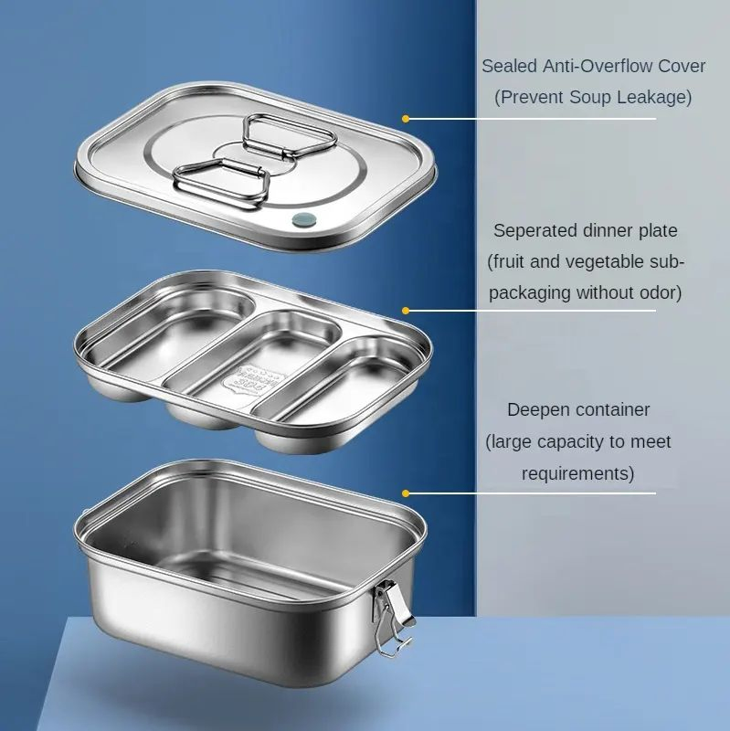 304 Stainless Steel Food Grade Sealed Spill Proof Lunch Box