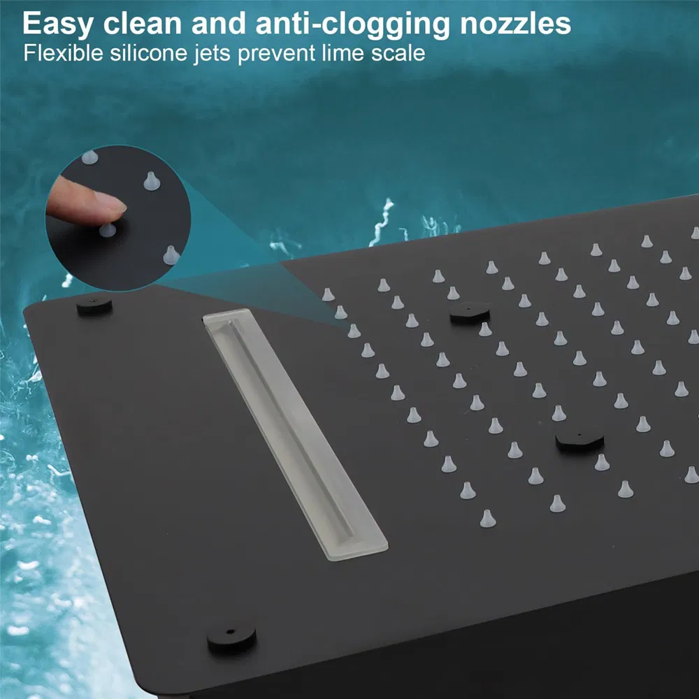 Black 3 Functions Rain Shower Head Ceiling Mount Rainfall Shower Luxury Concealed Shower Set Bathroom Accessories