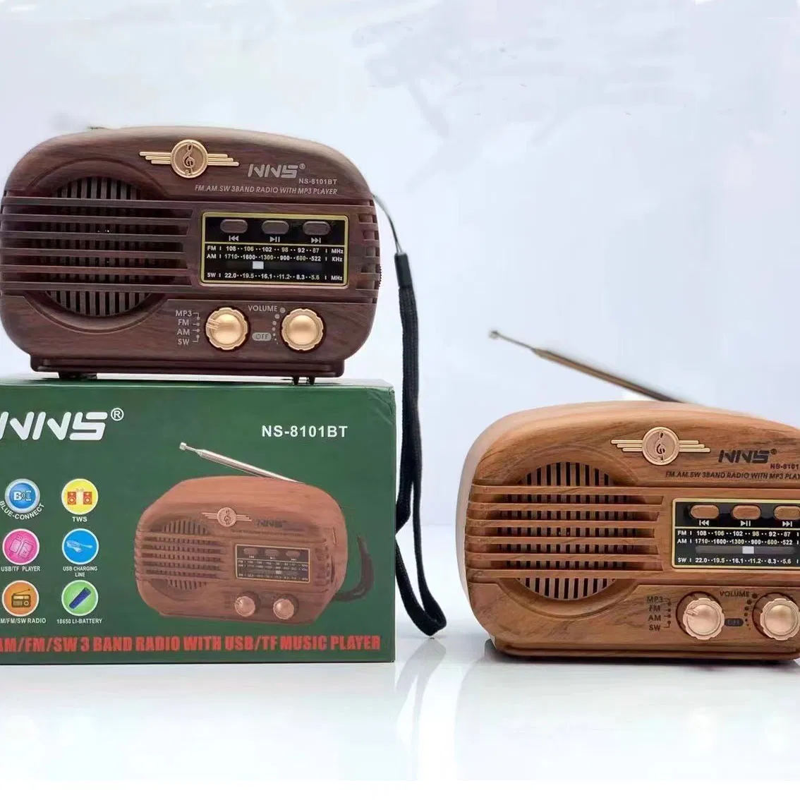 Ретро радио NS-8101BT с Bluetooth, деревянный корпус