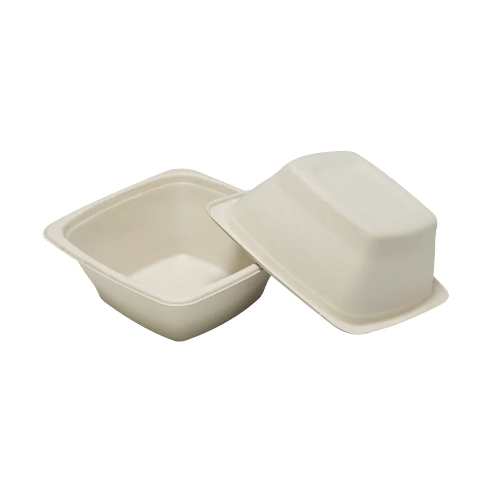 Disposable Biodegradable 32oz Container Restaurant Serving Square Sugarcane Sugar Cane Bagasse Noodle Salad Bowl with Clear Lid