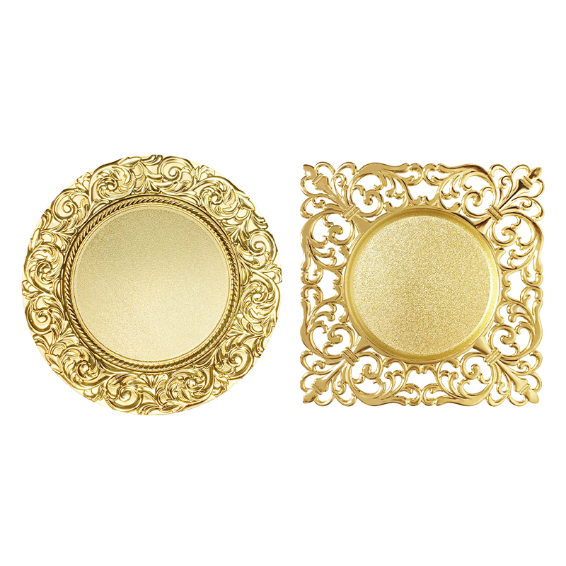 Luxury Decorative Tableware Gold Embossed Rim Plastic Round Charger Plate for Wedding Event Party