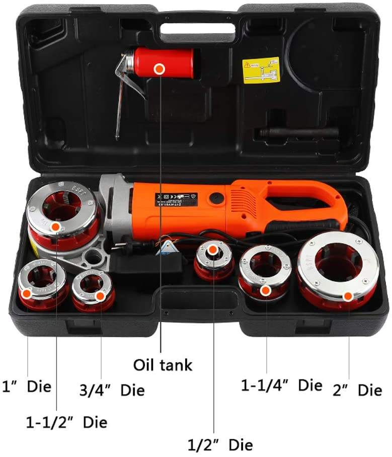 1/2" to 2"Portable Handheld Electric Pipe Threader 6 Dies Pipe Threading Machine