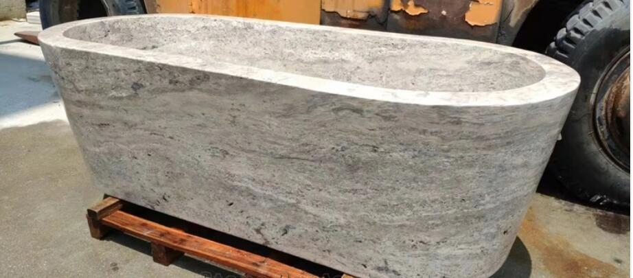 Customized Natural Stone honed/Antique Ellipse Italy Silver Travertine Bathtub for Home/Hotel/House/Resorts/villas Bathroom interior decoration