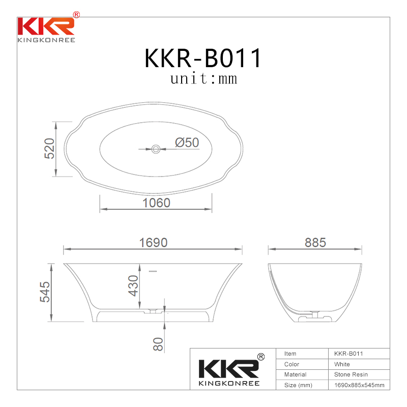 European Modern White Matt Solid Surface Oval Freestanding Bathtub
