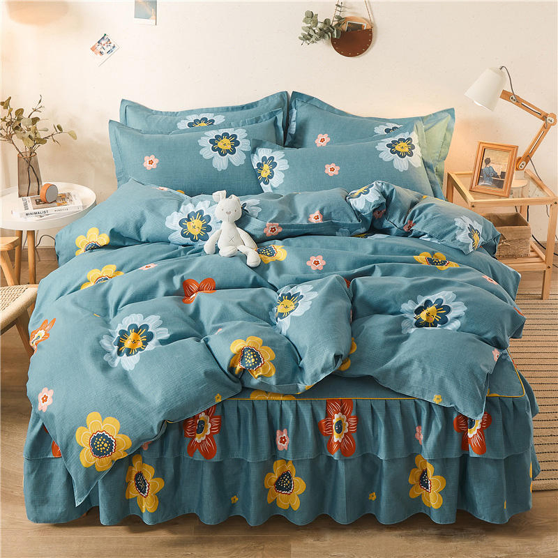 Wholesale Digital Printing Fitted Bed Sheet Cover Skin-Friendly Soft Bed Skirt with Duvet Cover