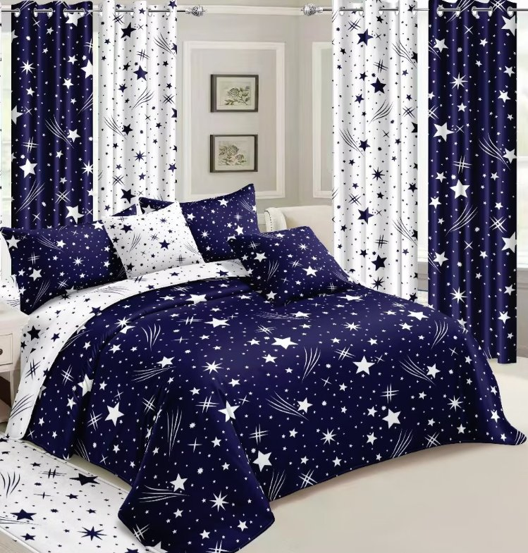 Soft Brushed Peach Skin Polyester Cotton Feeling 6 Pieces Comforter Duvet Cover Bedding with Curtain