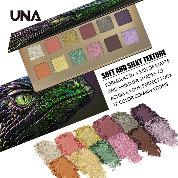 12-Color Lizard Eye Eyeshadow Palette Waterproof Liquid Pressed Pigments with Metallic & Matte Reptile Tones