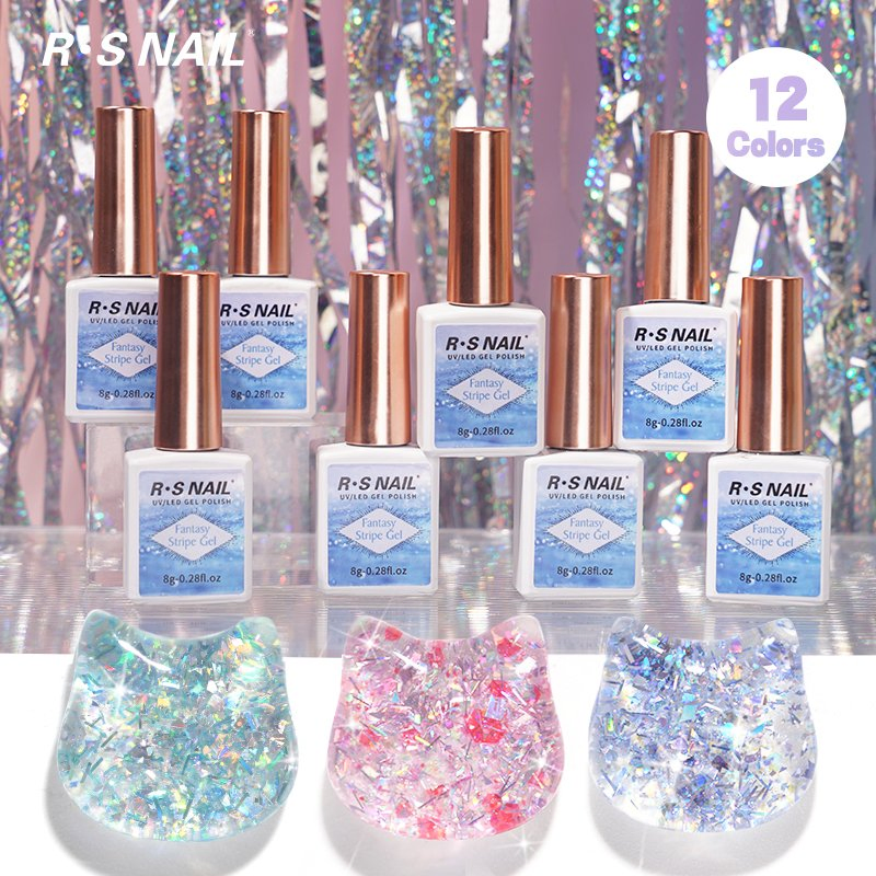 Wholesales 12 Color Fantasy Stipe Gel Vegan Long Lasting Gel Polish 8g Nail Art Painting Factory MSDS Disco Gel Polish