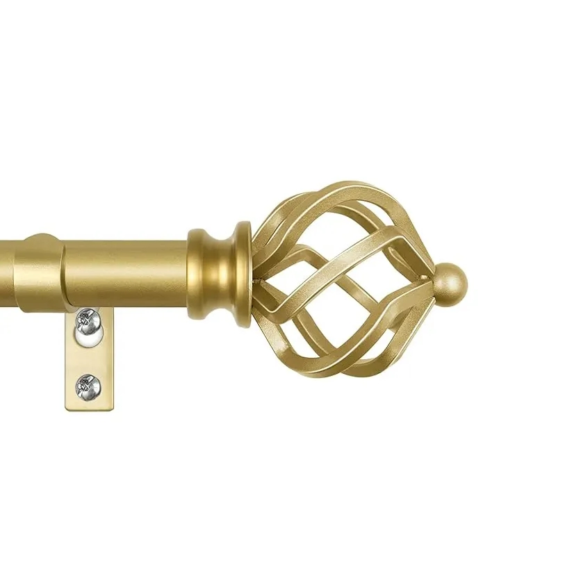 Hot Sale Golden Metal Telescoping Curtain Rod for Window Simple Design with Curved Finials Home Decoration Accessory