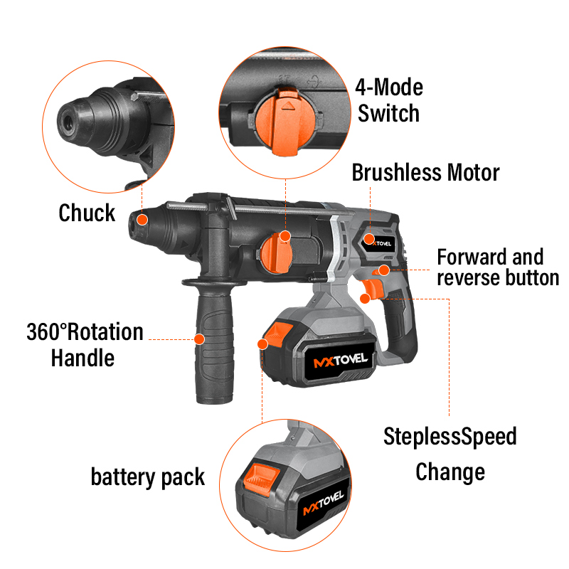 Аккумуляторный перфоратор MXTOVEL 20V с литий-ионным аккумулятором