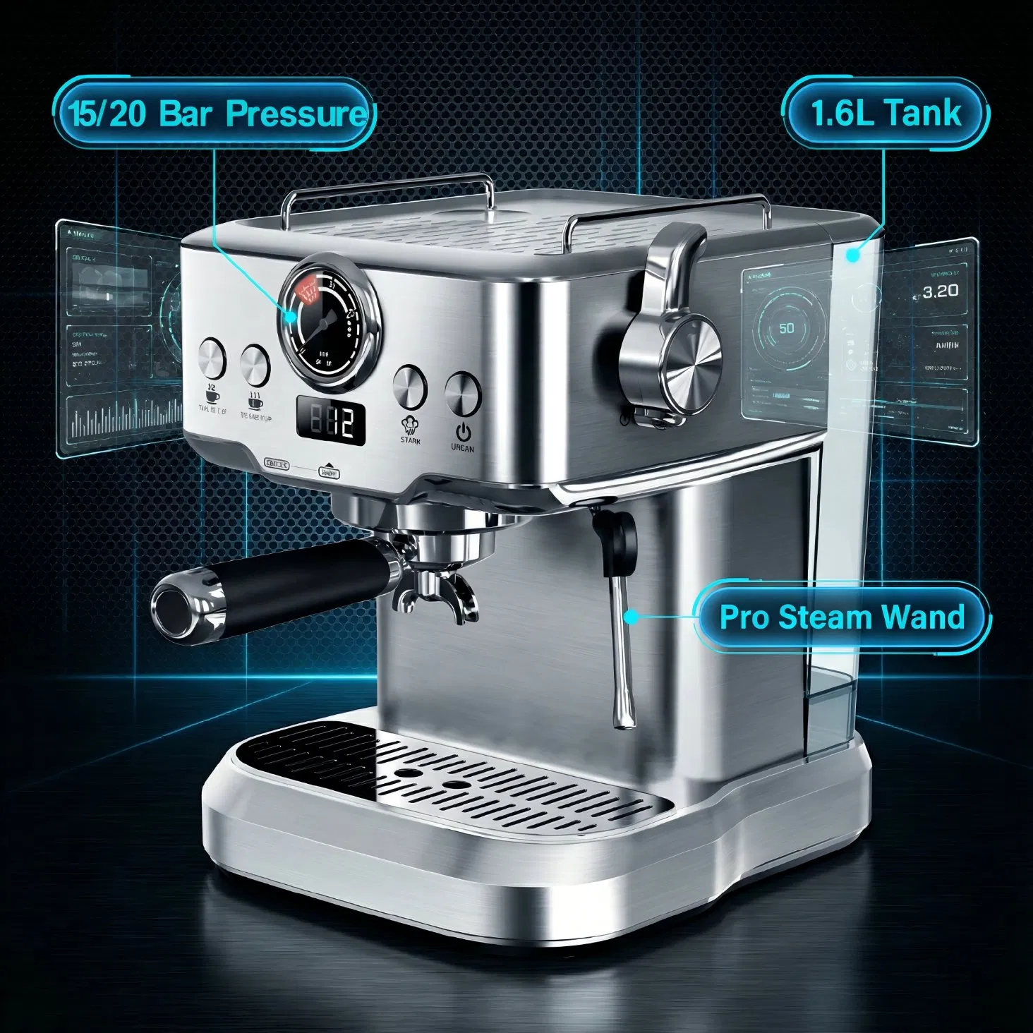 15 or 20 Bar Espresso Coffee Machine with Steam Wand Stable Temperature Control