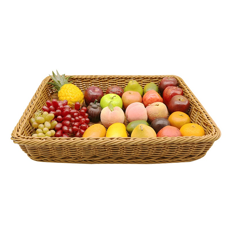 Kitchen Restaurant Rectangular Woven Fruit Baskets Vegetable Rattan