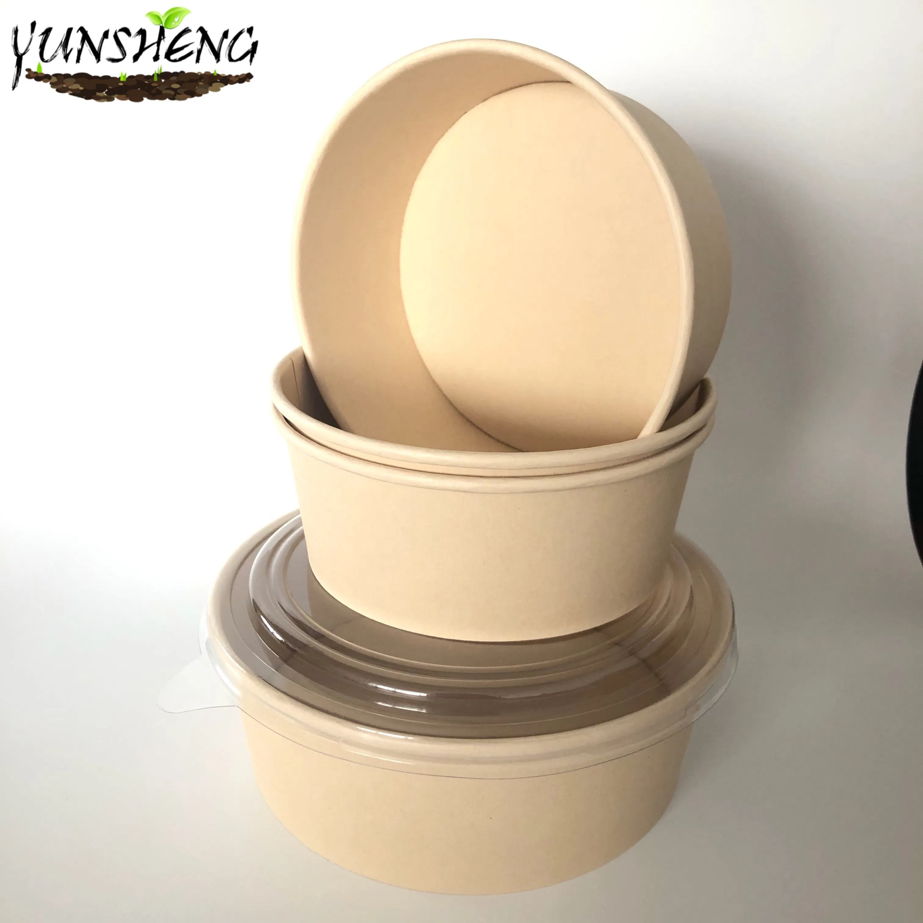 500ml, 1000ml 1300ml Kraft Salad Bowls with Lid Sustainable Takeaway Packaging