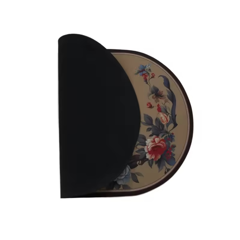 Manufactory Durable Polyester Door Rug Custom Printed Flower Pattern Washable Oval Door Mat
