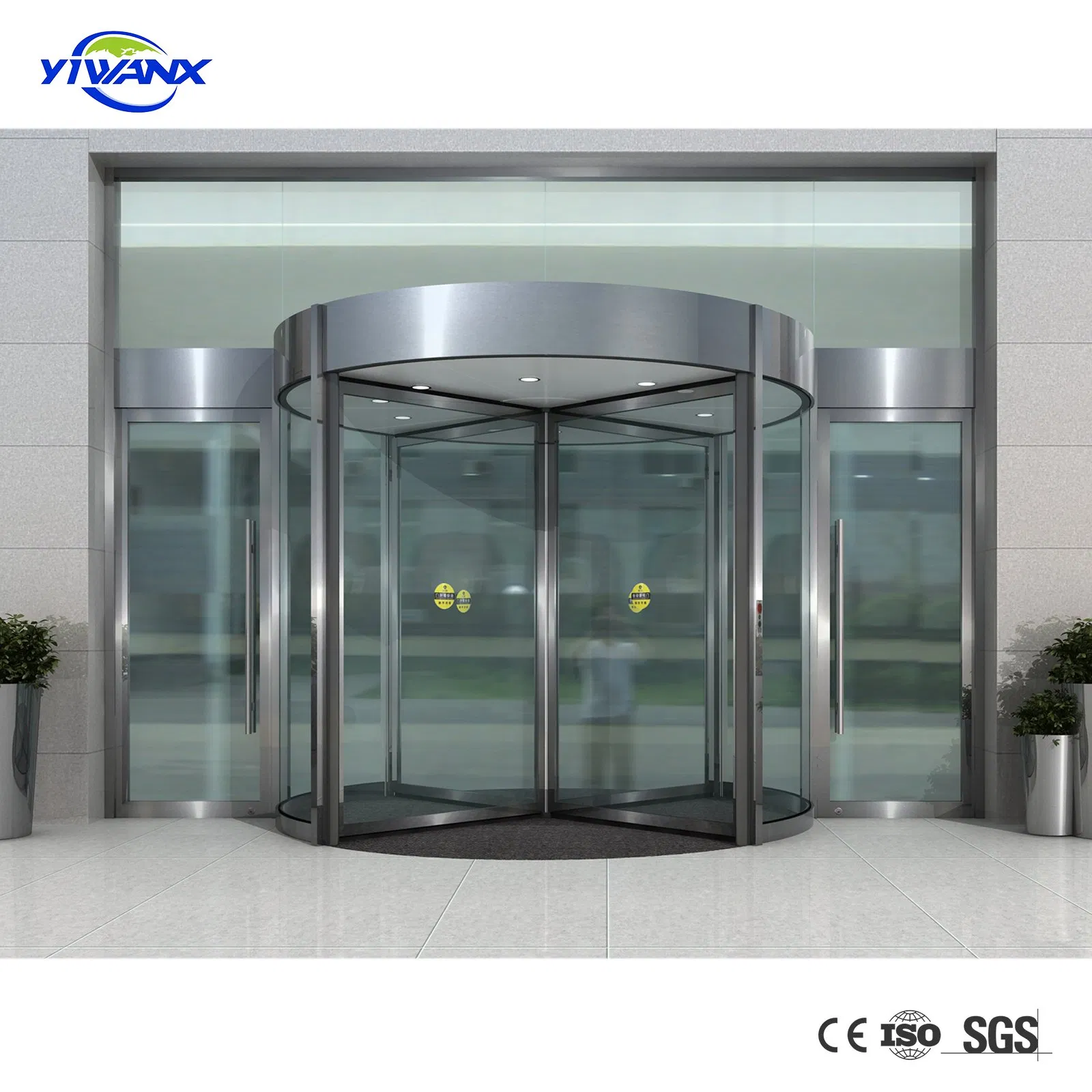 High Quality Customized Two Wings Automatic Revolving Door, Tepmered Glass Security 2 Wing Door