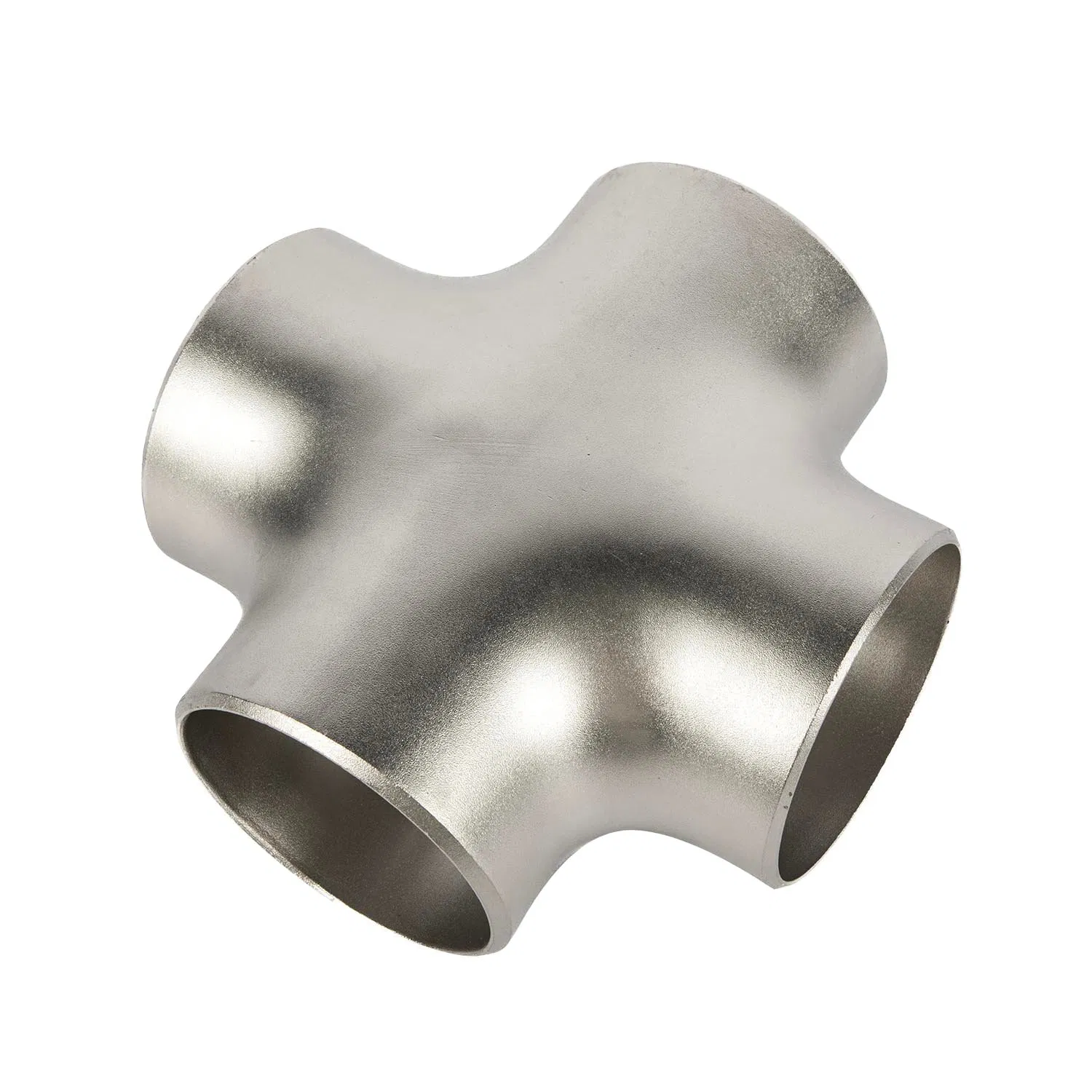 Heavy-Duty Stainless Steel Four-Way Cross Pipe Fitting, 3/4 Inch with Full Penetration Welded Construction