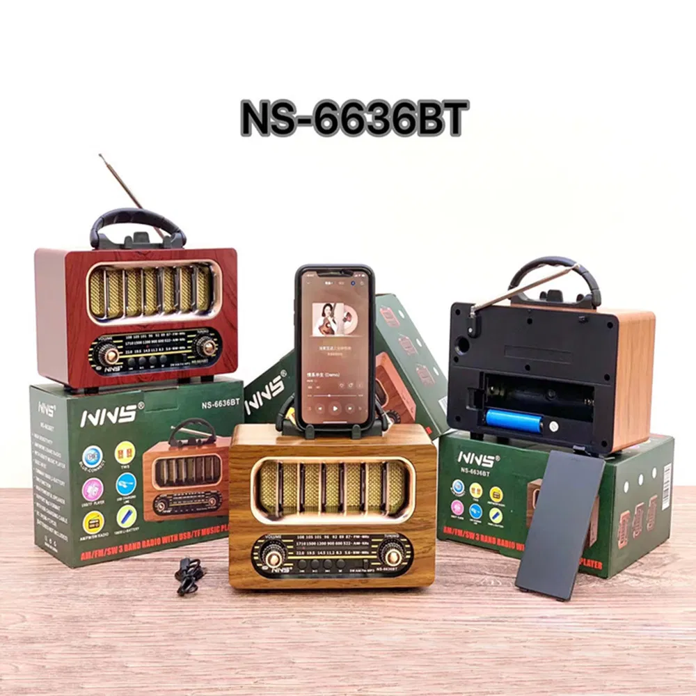Ретро радио NS-6636BT с Bluetooth, деревянный корпус