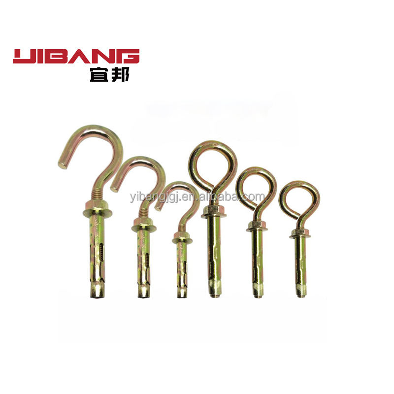 China Fasteners Yellow Zinc 3PCS/4PCS Shield Heavy Duty Bolt M6 M8 M10 Shield Wall Anchor Expansion Bolts with Eye Hook Popular 1